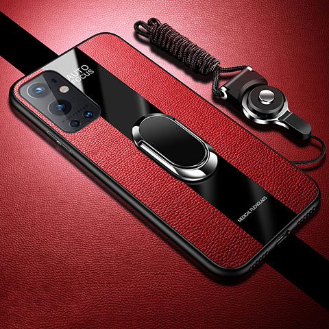 Coque Ultra Fine Silicone Souple Housse Etui avec Support Bague Anneau Aimante Magnetique S01 pour OnePlus 9 Pro 5G Rouge