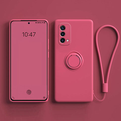 Coque Ultra Fine Silicone Souple Housse Etui avec Support Bague Anneau Aimante Magnetique S01 pour Oppo A93 5G Rose Rouge