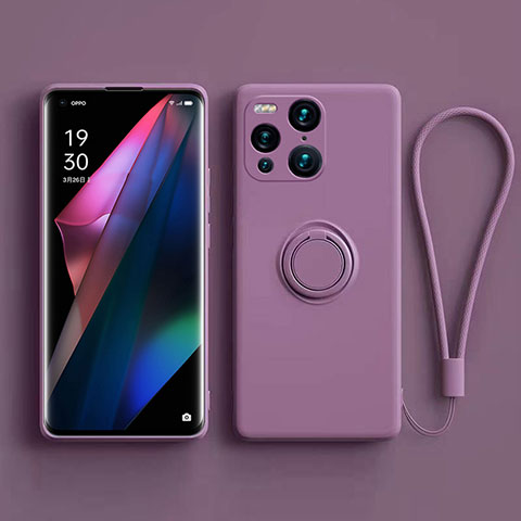 Coque Ultra Fine Silicone Souple Housse Etui avec Support Bague Anneau Aimante Magnetique S01 pour Oppo Find X3 5G Violet