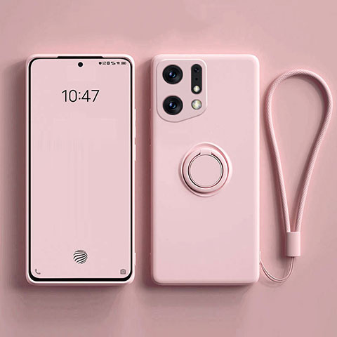 Coque Ultra Fine Silicone Souple Housse Etui avec Support Bague Anneau Aimante Magnetique S01 pour Oppo Find X5 5G Rose