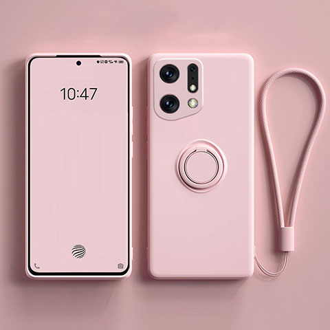 Coque Ultra Fine Silicone Souple Housse Etui avec Support Bague Anneau Aimante Magnetique S01 pour Oppo Find X5 Pro 5G Rose