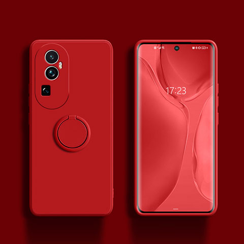 Coque Ultra Fine Silicone Souple Housse Etui avec Support Bague Anneau Aimante Magnetique S01 pour Oppo Reno10 Pro+ Plus 5G Rouge