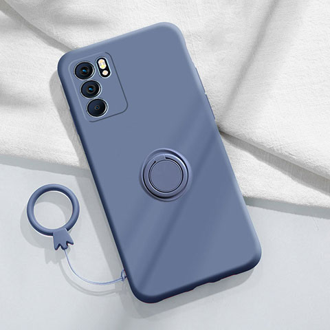 Coque Ultra Fine Silicone Souple Housse Etui avec Support Bague Anneau Aimante Magnetique S01 pour Oppo Reno6 5G Gris Lavende