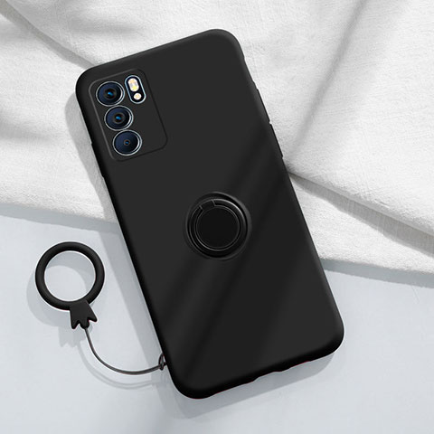 Coque Ultra Fine Silicone Souple Housse Etui avec Support Bague Anneau Aimante Magnetique S01 pour Oppo Reno6 Pro 5G India Noir