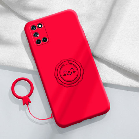 Coque Ultra Fine Silicone Souple Housse Etui avec Support Bague Anneau Aimante Magnetique S01 pour Oppo Reno6 Pro 5G Rouge