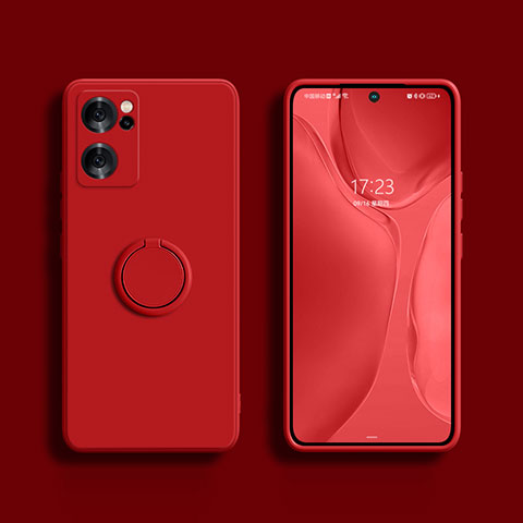 Coque Ultra Fine Silicone Souple Housse Etui avec Support Bague Anneau Aimante Magnetique S01 pour Oppo Reno7 SE 5G Rouge