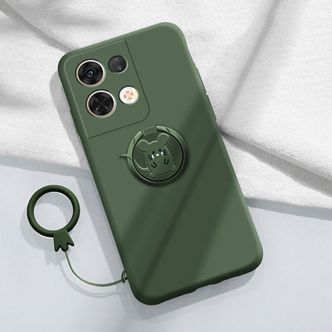 Coque Ultra Fine Silicone Souple Housse Etui avec Support Bague Anneau Aimante Magnetique S01 pour Oppo Reno8 5G Vert Nuit