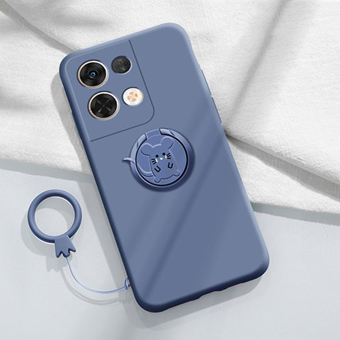 Coque Ultra Fine Silicone Souple Housse Etui avec Support Bague Anneau Aimante Magnetique S01 pour Oppo Reno8 Pro+ Plus 5G Gris Lavende