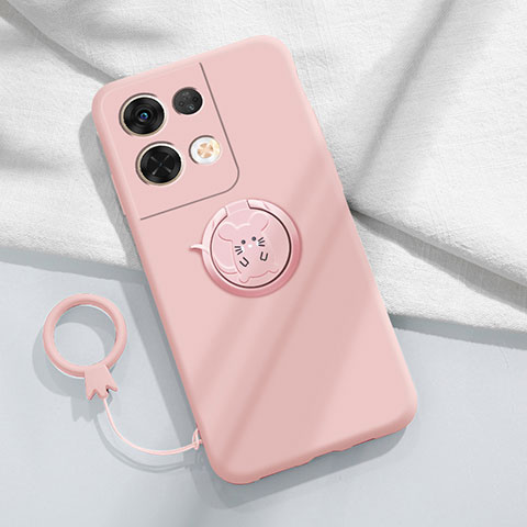 Coque Ultra Fine Silicone Souple Housse Etui avec Support Bague Anneau Aimante Magnetique S01 pour Oppo Reno8 Pro+ Plus 5G Rose