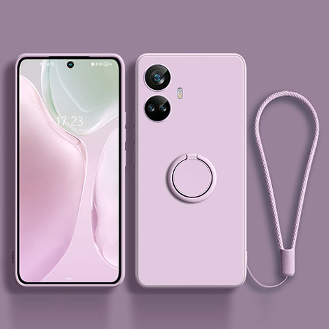 Coque Ultra Fine Silicone Souple Housse Etui avec Support Bague Anneau Aimante Magnetique S01 pour Realme 10 Pro+ Plus 5G Violet Clair