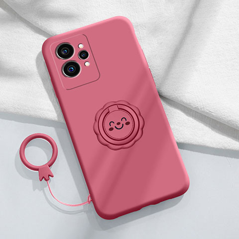 Coque Ultra Fine Silicone Souple Housse Etui avec Support Bague Anneau Aimante Magnetique S01 pour Realme GT Neo 3T 5G Rose Rouge