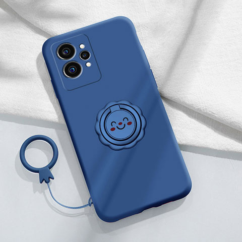 Coque Ultra Fine Silicone Souple Housse Etui avec Support Bague Anneau Aimante Magnetique S01 pour Realme GT2 5G Bleu