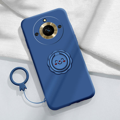 Coque Ultra Fine Silicone Souple Housse Etui avec Support Bague Anneau Aimante Magnetique S01 pour Realme Narzo 60 5G Bleu