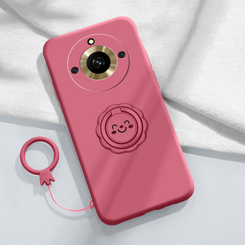 Coque Ultra Fine Silicone Souple Housse Etui avec Support Bague Anneau Aimante Magnetique S01 pour Realme Narzo 60 Pro 5G Rose Rouge