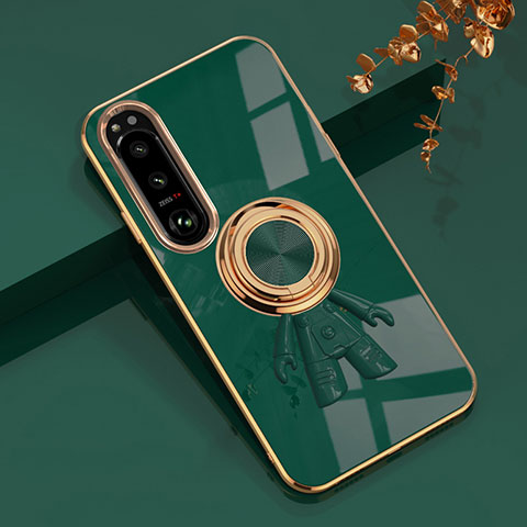 Coque Ultra Fine Silicone Souple Housse Etui avec Support Bague Anneau Aimante Magnetique S01 pour Sony Xperia 1 IV SO-51C Vert