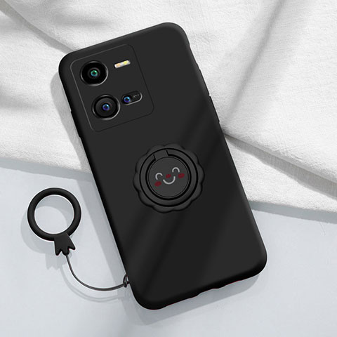 Coque Ultra Fine Silicone Souple Housse Etui avec Support Bague Anneau Aimante Magnetique S01 pour Vivo iQOO 10 Pro 5G Noir