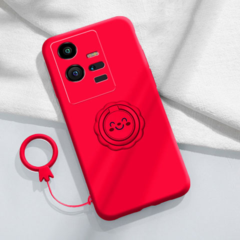 Coque Ultra Fine Silicone Souple Housse Etui avec Support Bague Anneau Aimante Magnetique S01 pour Vivo iQOO 11 5G Rouge