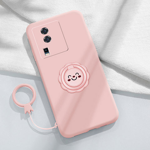 Coque Ultra Fine Silicone Souple Housse Etui avec Support Bague Anneau Aimante Magnetique S01 pour Vivo iQOO Neo7 5G Rose