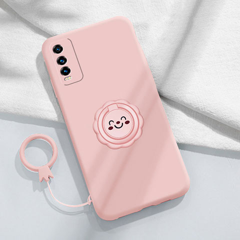 Coque Ultra Fine Silicone Souple Housse Etui avec Support Bague Anneau Aimante Magnetique S01 pour Vivo iQOO U5 5G Rose