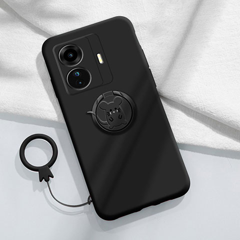 Coque Ultra Fine Silicone Souple Housse Etui avec Support Bague Anneau Aimante Magnetique S01 pour Vivo iQOO Z6 Pro 5G Noir