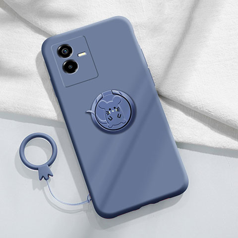 Coque Ultra Fine Silicone Souple Housse Etui avec Support Bague Anneau Aimante Magnetique S01 pour Vivo iQOO Z6x Gris Lavende