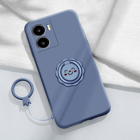 Coque Ultra Fine Silicone Souple Housse Etui avec Support Bague Anneau Aimante Magnetique S01 pour Vivo iQOO Z7 5G Gris Lavende