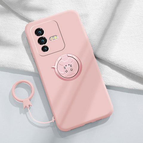 Coque Ultra Fine Silicone Souple Housse Etui avec Support Bague Anneau Aimante Magnetique S01 pour Vivo V23 Pro 5G Rose