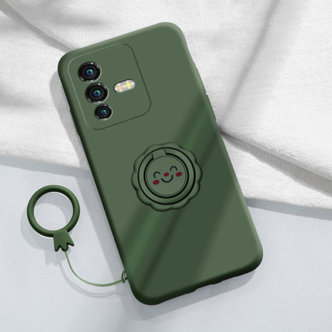 Coque Ultra Fine Silicone Souple Housse Etui avec Support Bague Anneau Aimante Magnetique S01 pour Vivo V25 Pro 5G Vert Nuit