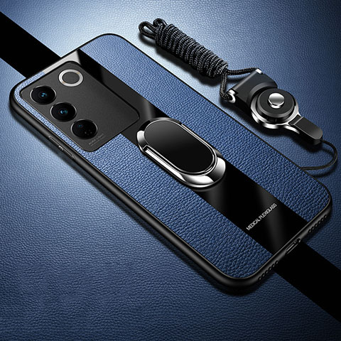 Coque Ultra Fine Silicone Souple Housse Etui avec Support Bague Anneau Aimante Magnetique S01 pour Vivo V27 Pro 5G Bleu