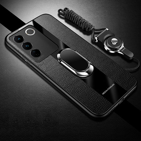 Coque Ultra Fine Silicone Souple Housse Etui avec Support Bague Anneau Aimante Magnetique S01 pour Vivo V27e 5G Noir