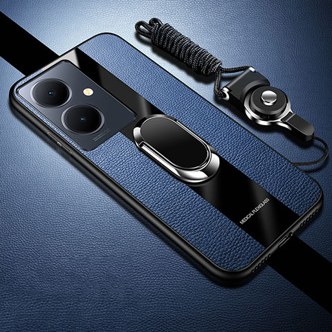 Coque Ultra Fine Silicone Souple Housse Etui avec Support Bague Anneau Aimante Magnetique S01 pour Vivo V29 Lite 5G Bleu