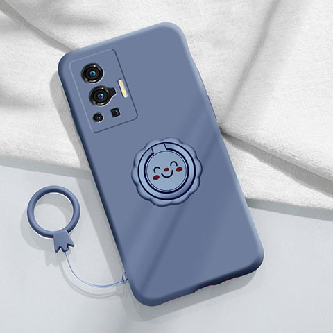 Coque Ultra Fine Silicone Souple Housse Etui avec Support Bague Anneau Aimante Magnetique S01 pour Vivo X70 Pro 5G Gris Lavende