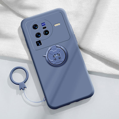 Coque Ultra Fine Silicone Souple Housse Etui avec Support Bague Anneau Aimante Magnetique S01 pour Vivo X80 Pro 5G Gris Lavende