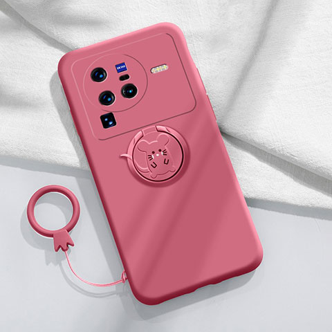 Coque Ultra Fine Silicone Souple Housse Etui avec Support Bague Anneau Aimante Magnetique S01 pour Vivo X80 Pro 5G Rouge