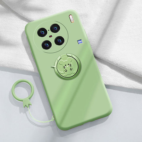 Coque Ultra Fine Silicone Souple Housse Etui avec Support Bague Anneau Aimante Magnetique S01 pour Vivo X90 5G Vert