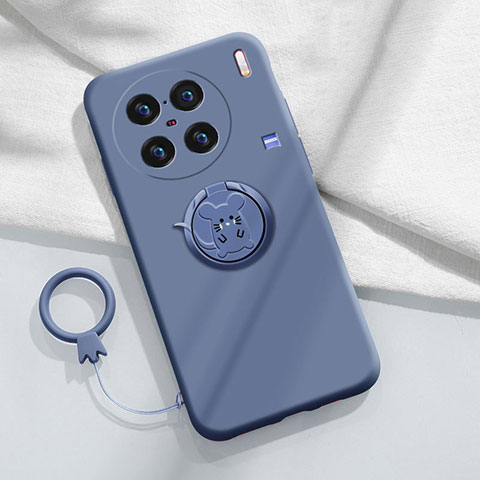 Coque Ultra Fine Silicone Souple Housse Etui avec Support Bague Anneau Aimante Magnetique S01 pour Vivo X90 Pro+ Plus 5G Gris Lavende