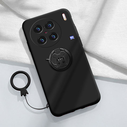 Coque Ultra Fine Silicone Souple Housse Etui avec Support Bague Anneau Aimante Magnetique S01 pour Vivo X90 Pro+ Plus 5G Noir