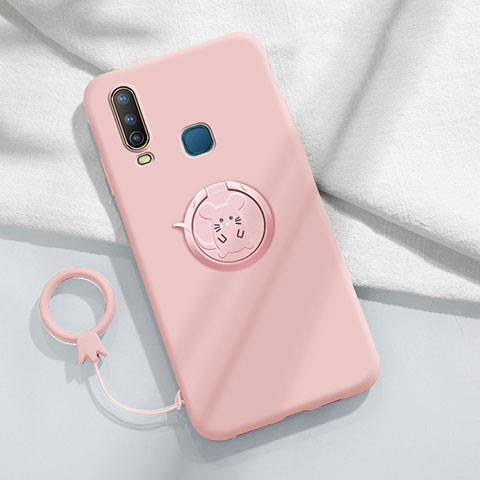 Coque Ultra Fine Silicone Souple Housse Etui avec Support Bague Anneau Aimante Magnetique S01 pour Vivo Y11 Rose