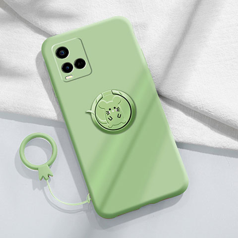 Coque Ultra Fine Silicone Souple Housse Etui avec Support Bague Anneau Aimante Magnetique S01 pour Vivo Y21G Vert