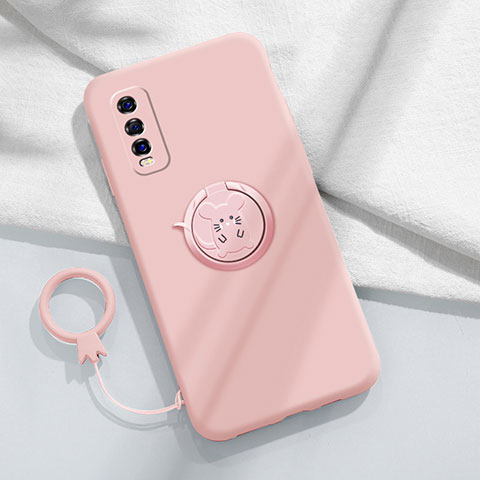 Coque Ultra Fine Silicone Souple Housse Etui avec Support Bague Anneau Aimante Magnetique S01 pour Vivo Y50t Rose