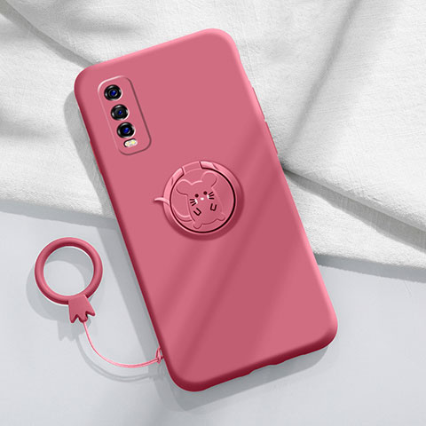 Coque Ultra Fine Silicone Souple Housse Etui avec Support Bague Anneau Aimante Magnetique S01 pour Vivo Y50t Rouge