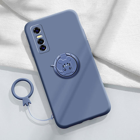 Coque Ultra Fine Silicone Souple Housse Etui avec Support Bague Anneau Aimante Magnetique S01 pour Vivo Y73s 5G Gris Lavende