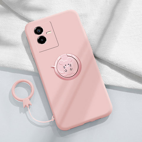 Coque Ultra Fine Silicone Souple Housse Etui avec Support Bague Anneau Aimante Magnetique S01 pour Vivo Y73t Rose