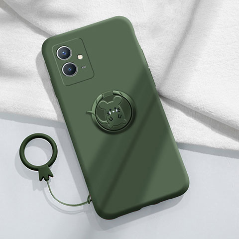 Coque Ultra Fine Silicone Souple Housse Etui avec Support Bague Anneau Aimante Magnetique S01 pour Vivo Y75 5G Vert Nuit