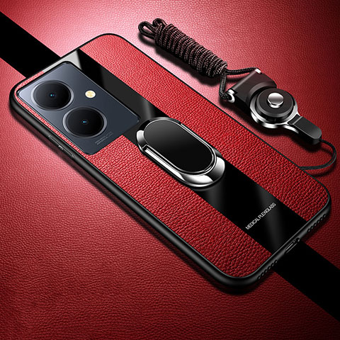 Coque Ultra Fine Silicone Souple Housse Etui avec Support Bague Anneau Aimante Magnetique S01 pour Vivo Y78 5G Rouge