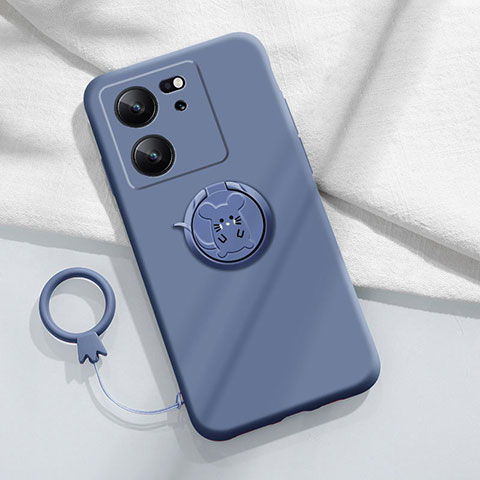 Coque Ultra Fine Silicone Souple Housse Etui avec Support Bague Anneau Aimante Magnetique S01 pour Xiaomi Mi 13T Pro 5G Gris Lavende