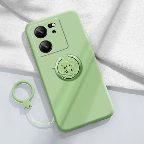 Coque Ultra Fine Silicone Souple Housse Etui avec Support Bague Anneau Aimante Magnetique S01 pour Xiaomi Mi 13T Pro 5G Pastel Vert