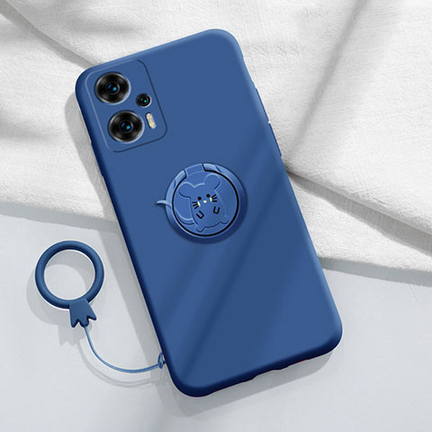 Coque Ultra Fine Silicone Souple Housse Etui avec Support Bague Anneau Aimante Magnetique S01 pour Xiaomi Poco F5 5G Bleu