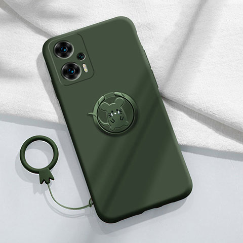 Coque Ultra Fine Silicone Souple Housse Etui avec Support Bague Anneau Aimante Magnetique S01 pour Xiaomi Poco F5 5G Vert