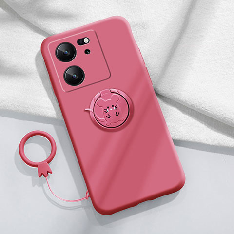 Coque Ultra Fine Silicone Souple Housse Etui avec Support Bague Anneau Aimante Magnetique S01 pour Xiaomi Redmi K60 Ultra 5G Rose Rouge